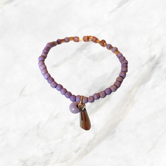 Purple Pink and Goldtone Stacking Bracelets Sparkle Stretchy 5 Pc Gem Ta… - Picture 4 of 12